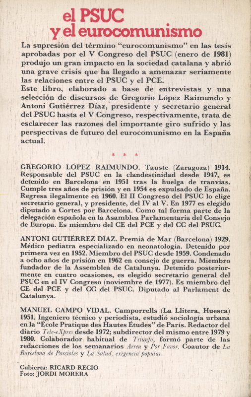 Venda online de llibres d'ocasió com El PSUC y el eurocomunismo - Manuel Campo Vidal a bratac.cat